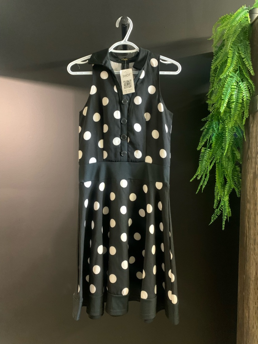 Sleeveless Black and White Polka Dot Fit-&-Flare Dress